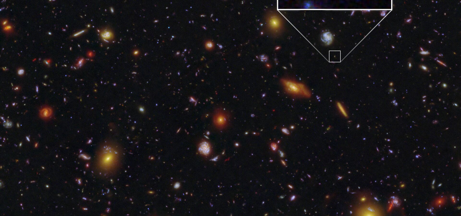Galactic pioneer MXDFz4.4 (annotated Hubble and Webb image)