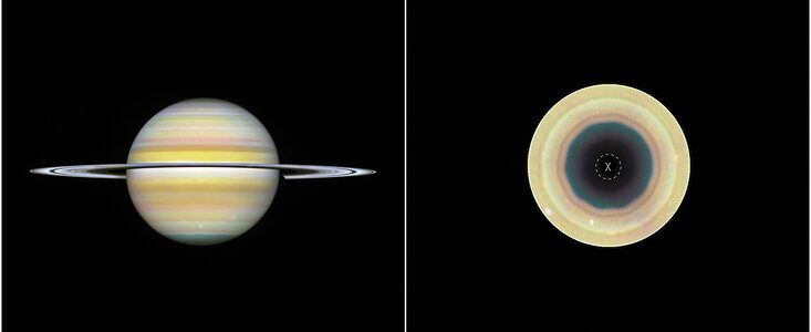 Decagon on Saturn’s south pole (colour image)