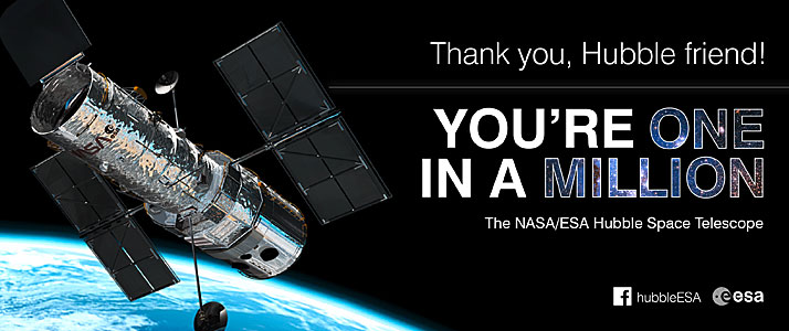 Promotional image for the ESA/Hubble one million Facebook friends campaign