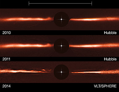 Hubble and VLT images of the disc around AU Microscopii