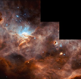 Hubble studies sequences of star formation in neighbouring galaxy [full WFPC2 frame]