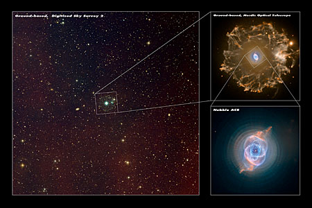 The Cat's Eye Nebula's position in the sky (ground-based image)