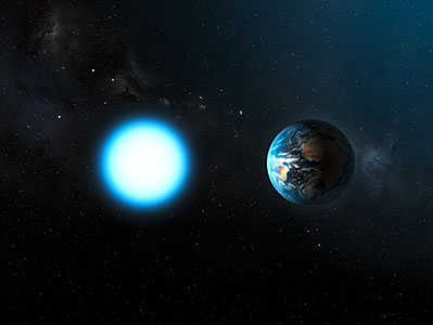 Artist's impression of the sizes of Sirius B and the Earth