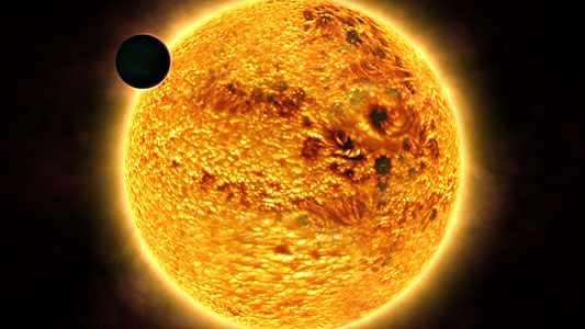Artist's impression of the hazy red sunset on HD 189733b
