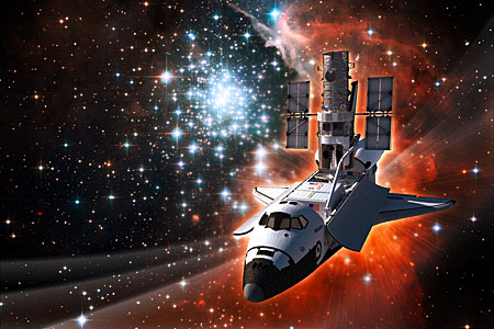 Space Shuttle Atlantis with Hubble
