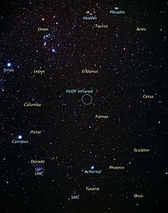 Ground image and the region of sky around the constellation of Fornax (ground-based image)