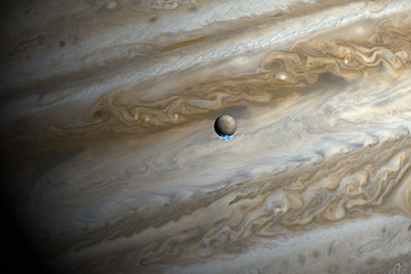 Water vapour plumes on Jupiter's moon Europa (artist's impression)