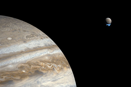 Water vapour plumes on Jupiter’s moon Europa (artist’s impression)