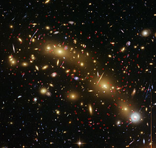 Colour image of galaxy cluster MCS J0416.1–2403, annotated