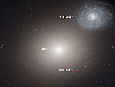Hubble image of Arp 116 (annotated)