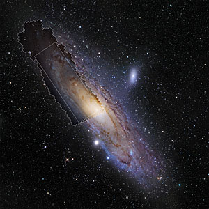 Wide-field view of the Andromeda Galaxy showing the extent of the PHAT survey