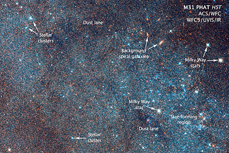 Annotated section of Hubble image of the Andromeda Galaxy