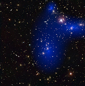 Galaxy cluster Abell 2744 with dark matter map