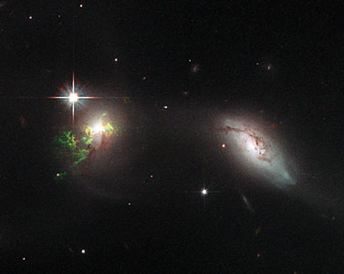 Hubble view of green filament in galaxy UGC 11185