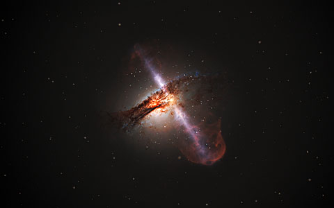 Artist’s illustration of galaxy with jets from a supermassive black hole