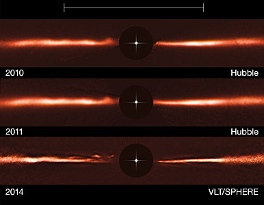 Hubble and VLT images of the disc around AU Microscopii