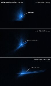 Hubble captures DART asteroid impact debris (annotated 1)