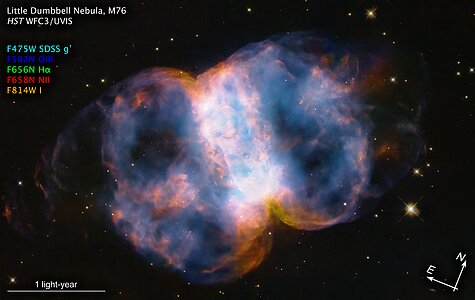 Little Dumbbell Nebula (M76, annotated)