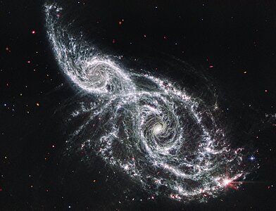 Galaxies IC 2163 and NGC 2207 (Webb MIRI image)