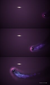 LMC passing through Milky Way halo (three-panel artist’s concept)