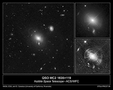 Shells of stars ring quasar in giant elliptical galaxy