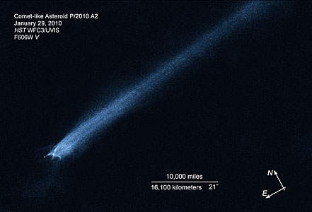 Compass and scale image for comet-like asteroid P/2010 A2