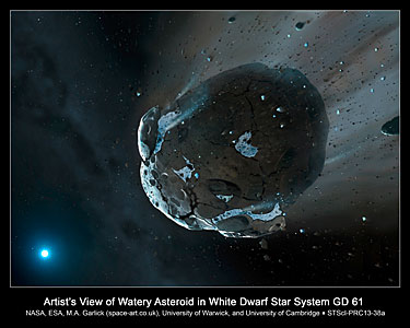 Artist's view of watery asteroid in white dwarf star system GD 61