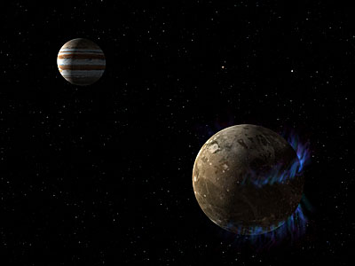 Artist’s illustration of aurorae and Ganymede