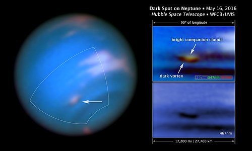Scale and compass image for dark spot on Neptune
