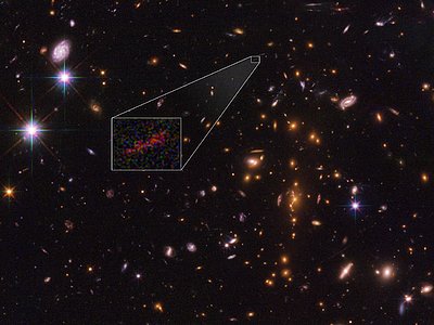 Stretched out image of distant galaxy