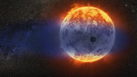 Artist's impression of gas streaming from GJ 3470b