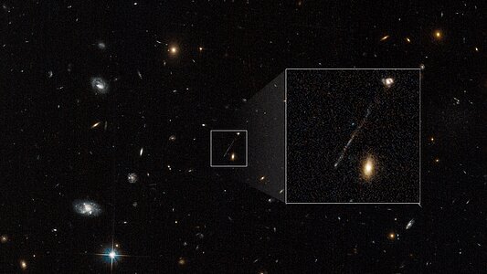 Hubble photographs stellar trail of runaway black hole