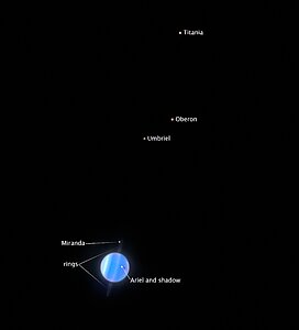 Uranus and its four largest moons