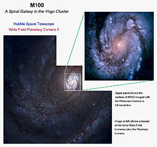The spiral galaxy M100 as seen with the Hubble's improved vision