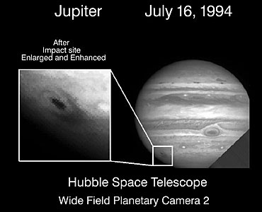 Hubble image of comet Shoemaker-Levy first fragment impact with Jupiter
