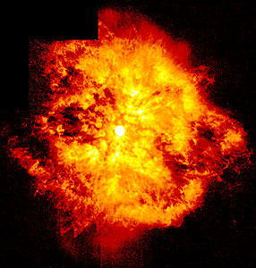 Great Balls of Fire! Hubble Sees Bright Knots Ejected from Brilliant Star