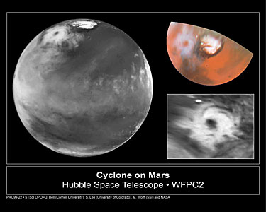 Hubble views collossal polar cyclone on Mars