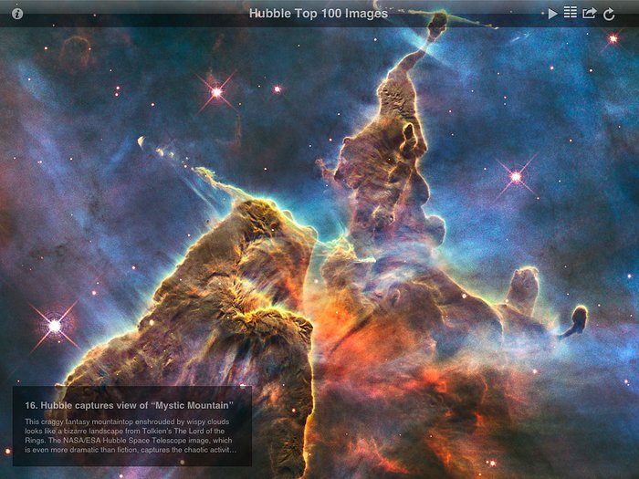 Screenshot from ESA/Hubble top 100 images v2.0 app