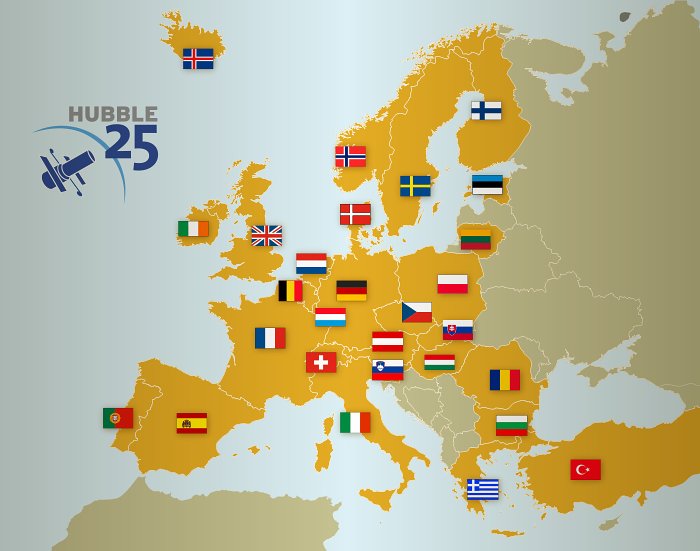 A map of the countries hosting Hubble 25th anniversary unveiling events