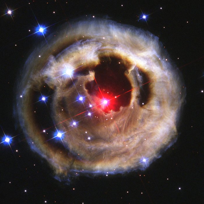 Hubble watches light echo from mysterious erupting star (October 2002 image)