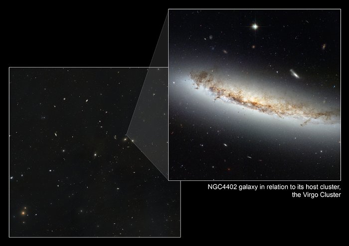 Composite image showing NGC 4402 within its home cluster