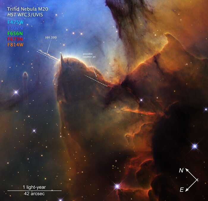 Trifid Nebula (annotated)