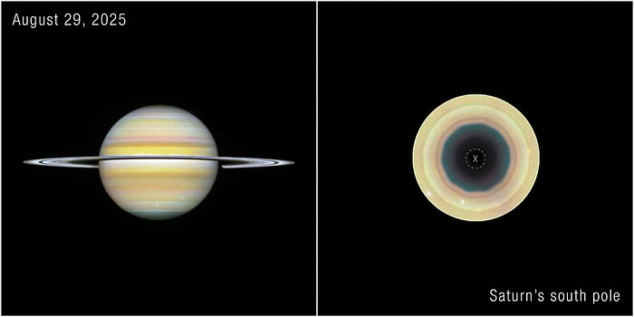 Decagon on Saturn’s south pole (colour image)