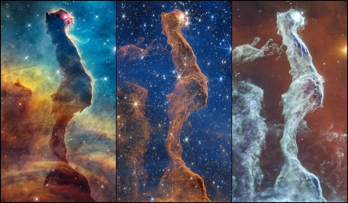 Cat’s Head Nebula (Hubble WFC3, Webb NIRCam, and Webb MIRI images)