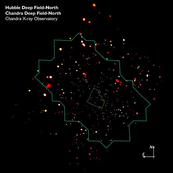 CDF-N CXO Image with Location of ACS Mosaic and WFPC2 HDF-N