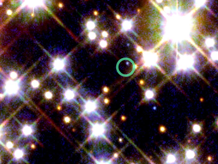 Detail from HST/WFPC2 with Location of Pulsar