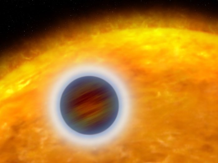 Puffed-up Atmosphere of a Star-hugging Gas Giant Planet (artist's impression)