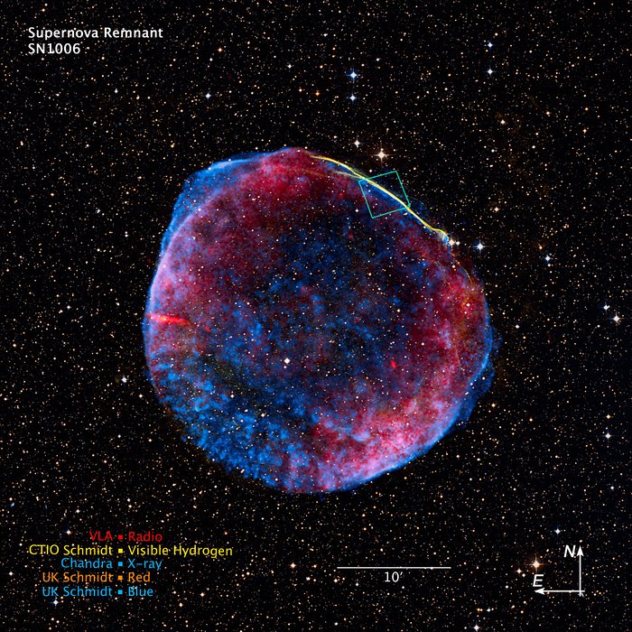 Full-shell image of SN 1006 showing location of Hubble observations (ground-based image)