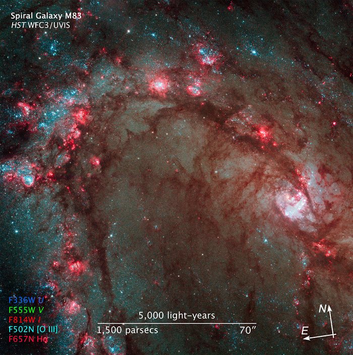 Compass and scale image of M83