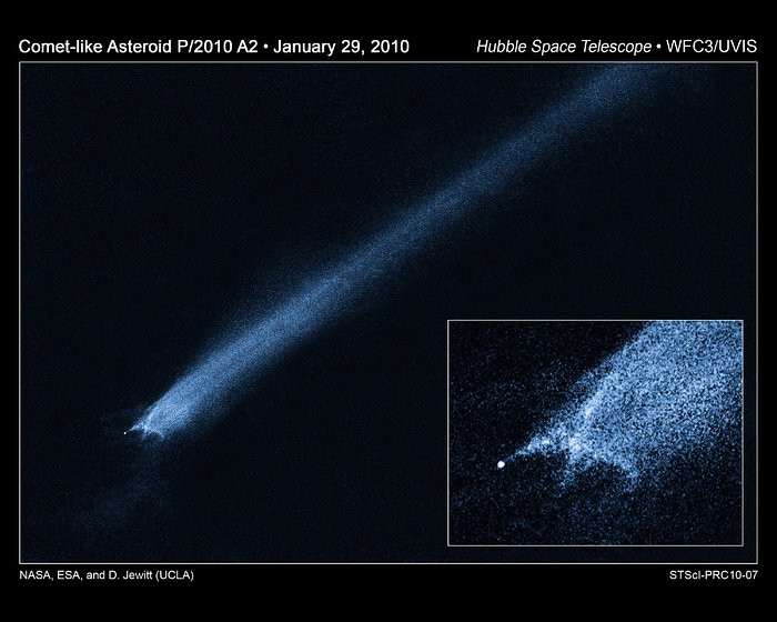 Hubble views of comet-like asteroid P/2010 A2